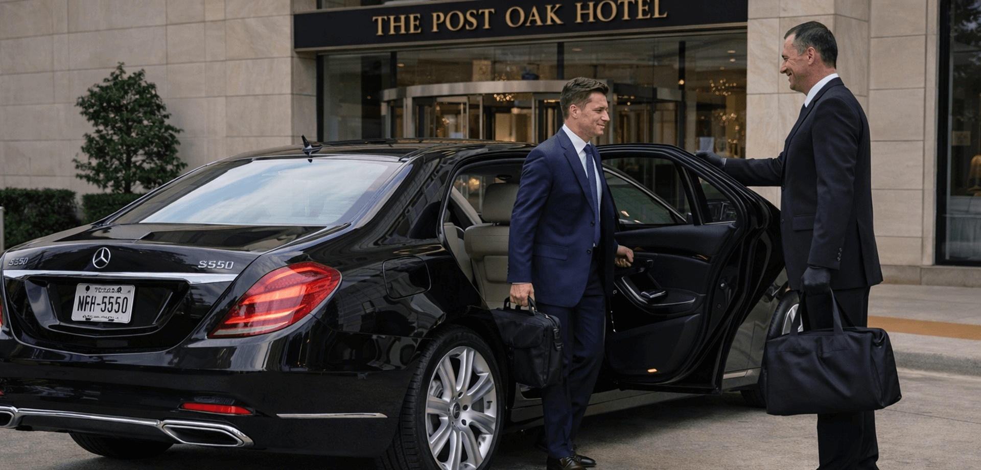 chauffeur with mercedes s class dropping off diplomats at hotel