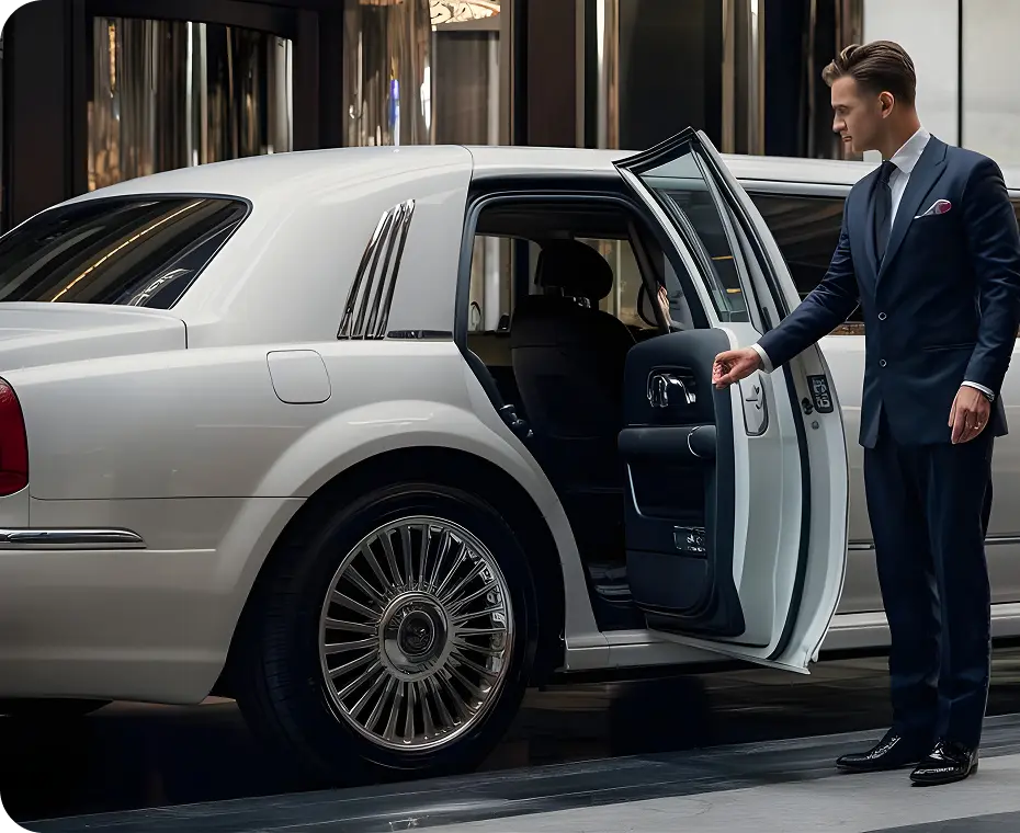 Chauffeur opening gate for his client